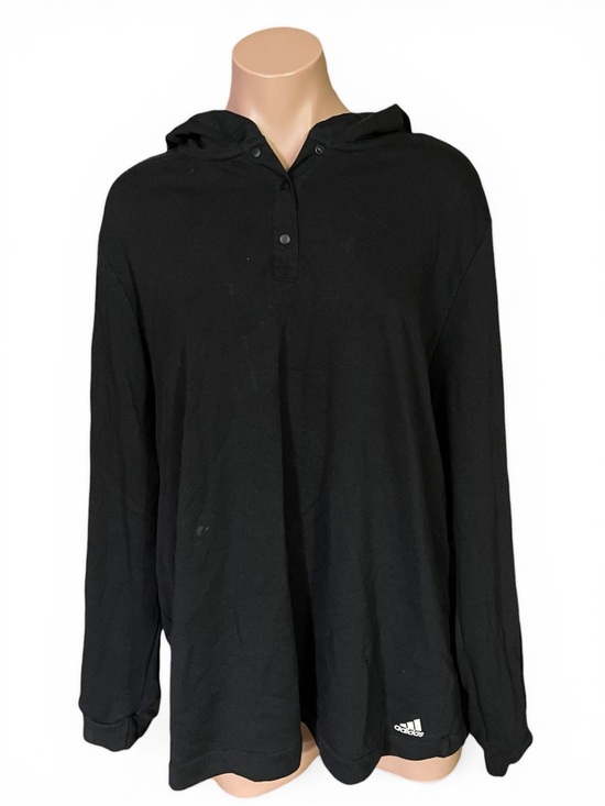 adidas Tops - Adidas Women’s 2X Black Henley Snap Hoodie Long Sleeve Sweatshirt Pullover
